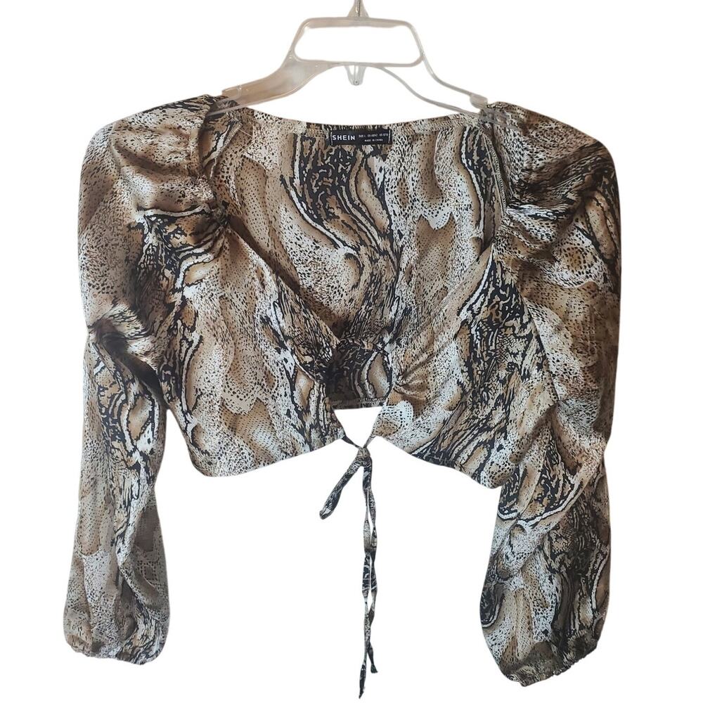 SHEIN Animal Print Tie Front Crop Topper, Large